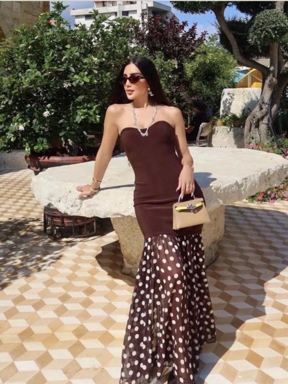 Zara Strapless Brown Polka Dot Mermaid Gown